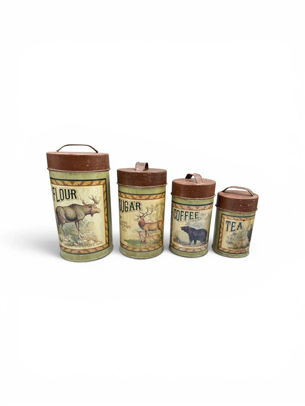 Vintage 1990s Y2K Last Outpost Co Wildlife Lodge Tin Canister Set Bear Elk 4Pc